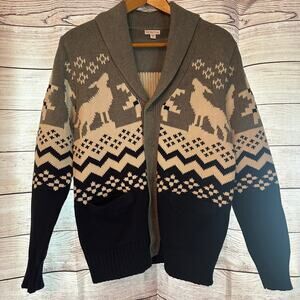 Merona Fair Isle cardigan sweater men’s Size M gray blue shawl collar